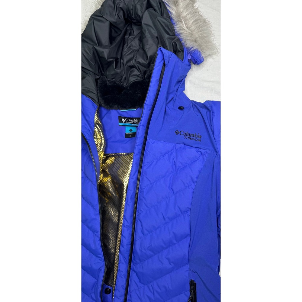 Columbia Titanium Women's Blue Omni-Heat Insulated Ski Jacket Faux Fur M - Picture 2 of 11